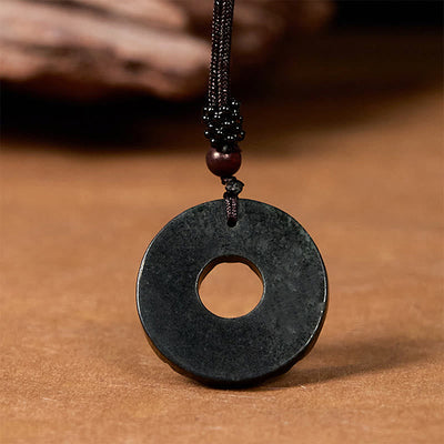 Foviel Tibetan Nanyang Black-Green Jade PiXiu Peace Buckle Protection Necklace Pendant