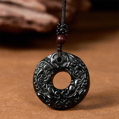 Foviel Tibetan Nanyang Black-Green Jade PiXiu Peace Buckle Protection Necklace Pendant