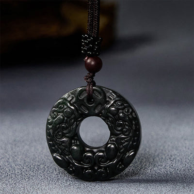 Foviel Tibetan Nanyang Black-Green Jade PiXiu Peace Buckle Protection Necklace Pendant