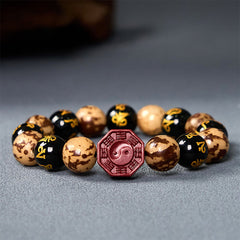 Foviel Bodhi Seed Om Mani Padme Hum Bagua Yin Yang Cinnabar Carved Calm Bracelet