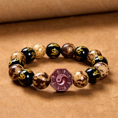 Foviel Bodhi Seed Om Mani Padme Hum Bagua Yin Yang Cinnabar Carved Calm Bracelet