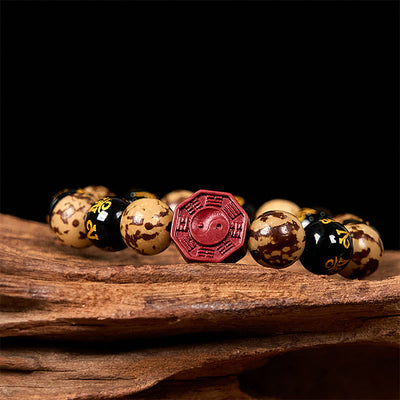 Foviel Bodhi Seed Om Mani Padme Hum Bagua Yin Yang Cinnabar Carved Calm Bracelet