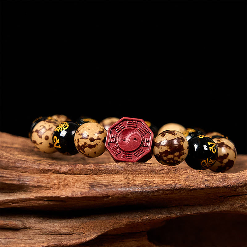 Foviel Bodhi Seed Om Mani Padme Hum Bagua Yin Yang Cinnabar Carved Calm Bracelet