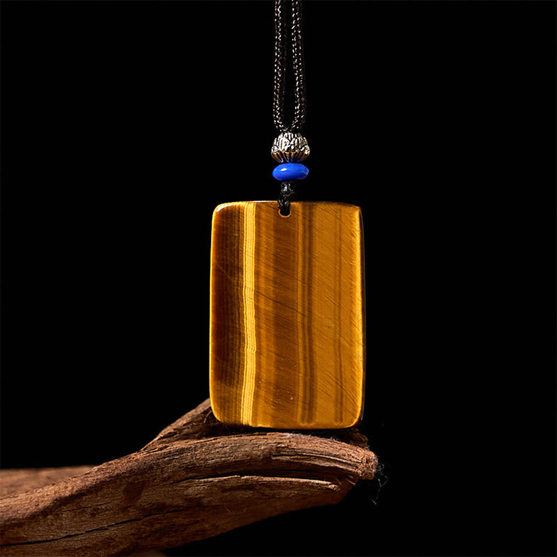 Collier avec pendentif carré en œil de tigre naturel Foviel, motif tigre, cordon de protection