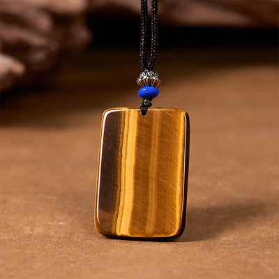 Collier avec pendentif carré en œil de tigre naturel Foviel, motif tigre, cordon de protection