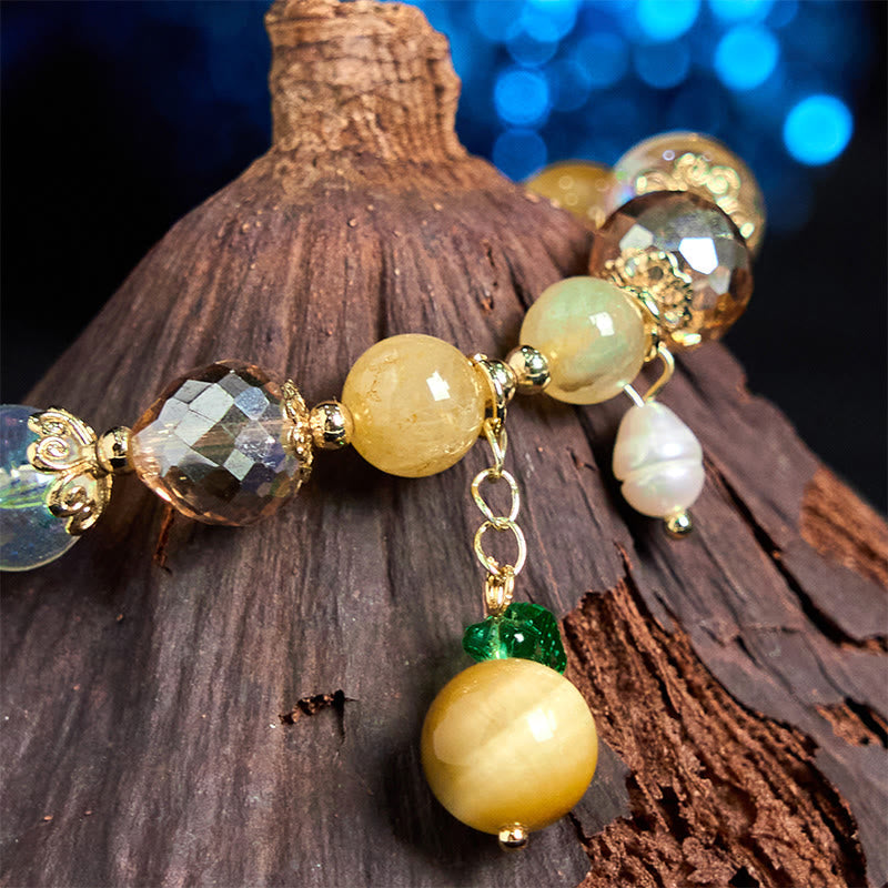 Foviel Natural Tiger Eye Beads Green Leaf Courage Bracelet