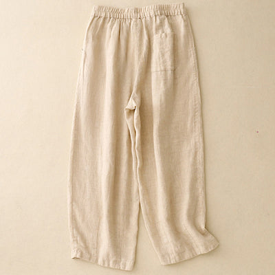 Pantalon harem décontracté pour femme Foviel, coupe 7/8 en coton et lin, design à boutons grenouille avec poches