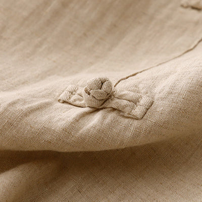 Pantalon harem décontracté pour femme Foviel, coupe 7/8 en coton et lin, design à boutons grenouille avec poches
