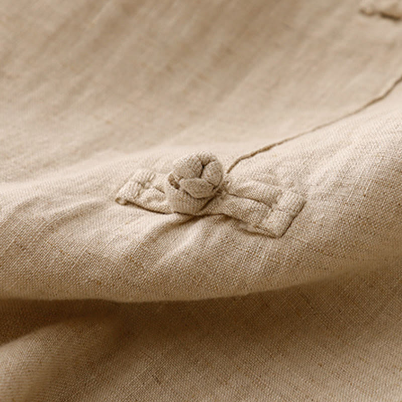 Pantalon harem décontracté pour femme Foviel, coupe 7/8 en coton et lin, design à boutons grenouille avec poches