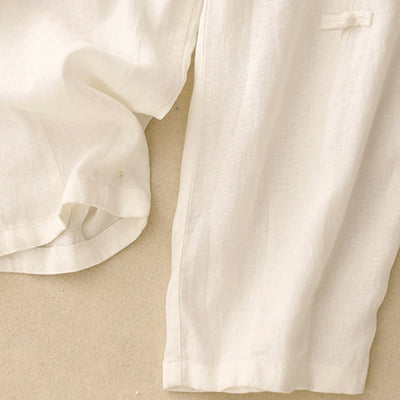 Pantalon harem décontracté pour femme Foviel, coupe 7/8 en coton et lin, design à boutons grenouille avec poches