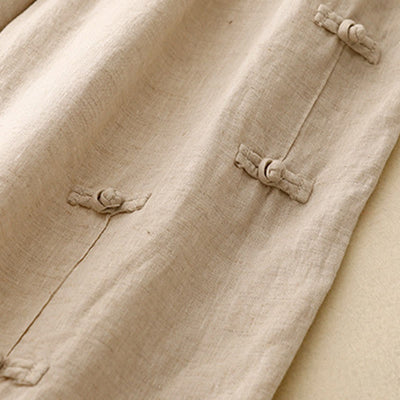 Pantalon harem décontracté pour femme Foviel, coupe 7/8 en coton et lin, design à boutons grenouille avec poches