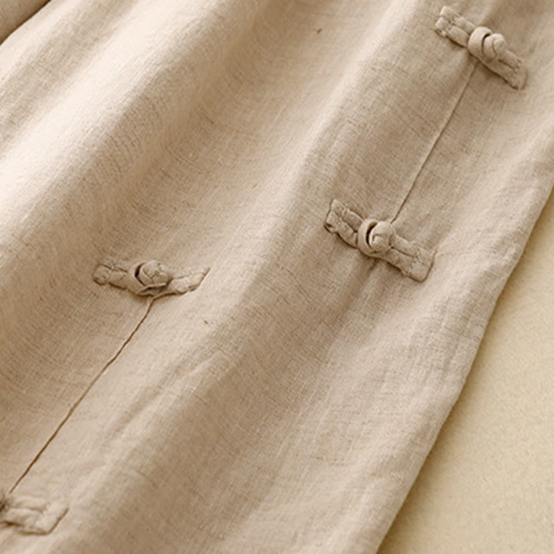 Pantalon harem décontracté pour femme Foviel, coupe 7/8 en coton et lin, design à boutons grenouille avec poches