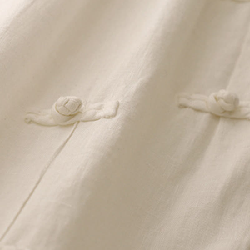 Pantalon harem décontracté pour femme Foviel, coupe 7/8 en coton et lin, design à boutons grenouille avec poches
