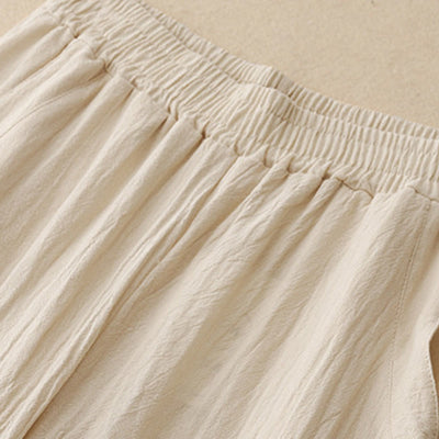 Foviel Daily Plain Elastic Waistband Cotton Linen Women's Pants With Pockets