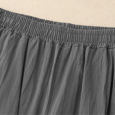 Foviel Daily Plain Elastic Waistband Cotton Linen Women's Pants With Pockets