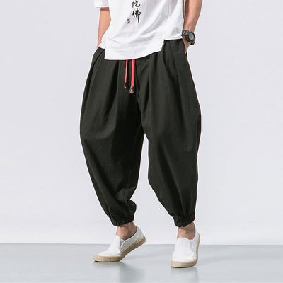 Buddha Stones Casual Sports Men's Solid Color Cotton Drawstring Pants With Pockets - Black - US/UK/AU46，EU56 (5XL) - image 0