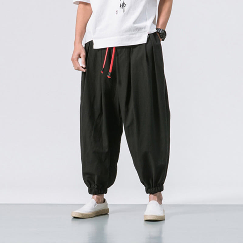 Buddha Stones Casual Sports Men's Solid Color Cotton Drawstring Pants With Pockets - image 1