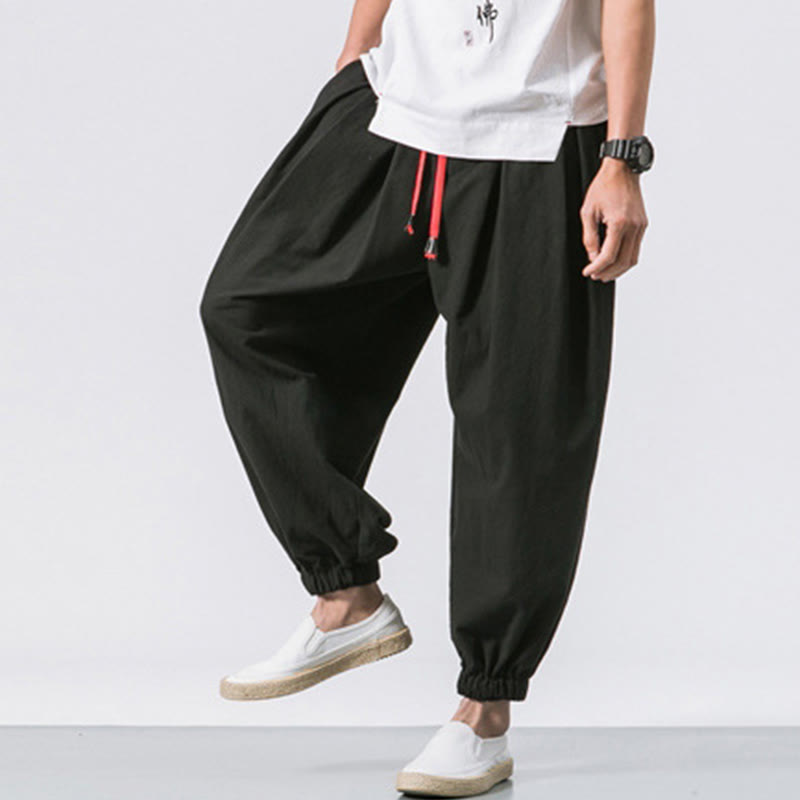 Buddha Stones Casual Sports Men's Solid Color Cotton Drawstring Pants With Pockets - image 9
