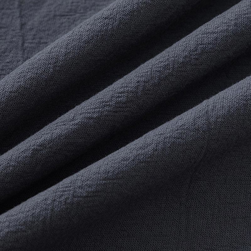 Buddha Stones Summer 2Pcs Plain Short Sleeve T-Shirt 7-8 Length Pants Cotton Linen Tang Suit Men's Meditation Cloth Set With Pockets - image 3