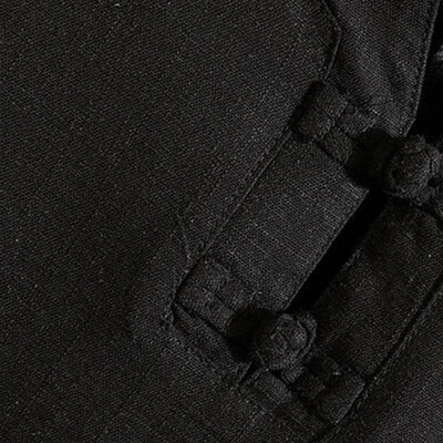 Buddha Stones Summer Chinese Frog-button Men's Solid Color Button Short Sleeve Cotton Linen Shirt - image 4