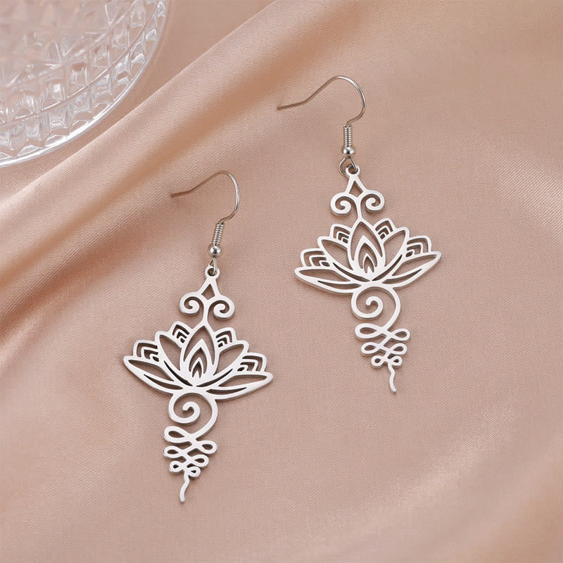 Boucles d'oreilles pendantes en acier inoxydable Foviel avec motif fleur de lotus d'éveil spirituel