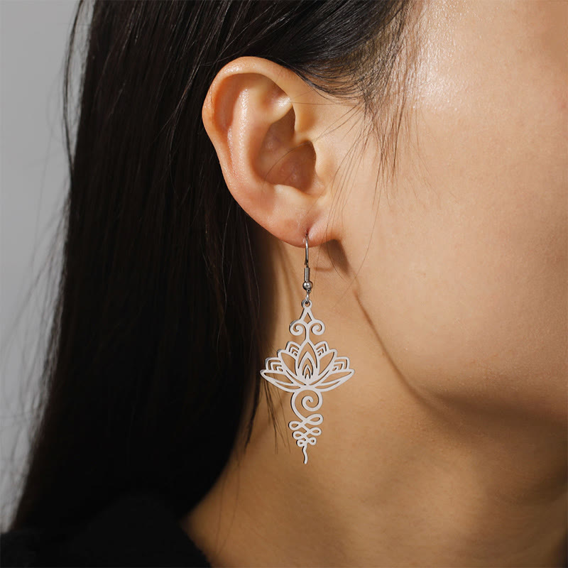 Boucles d'oreilles pendantes en acier inoxydable Foviel avec motif fleur de lotus d'éveil spirituel