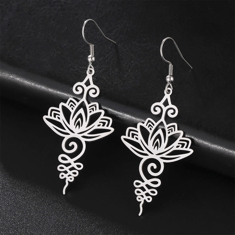 Foviel Hollow Lotus Flower Stainless Steel Enlightenment Metal Drop Earrings