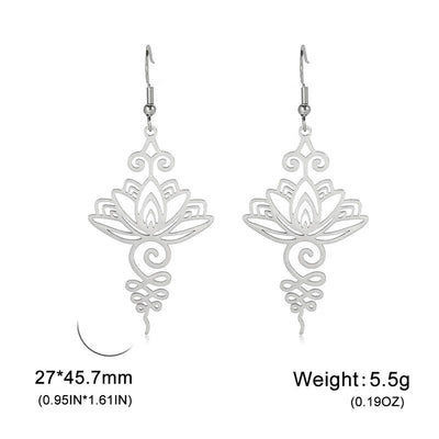 Boucles d'oreilles pendantes en acier inoxydable Foviel avec motif fleur de lotus d'éveil spirituel