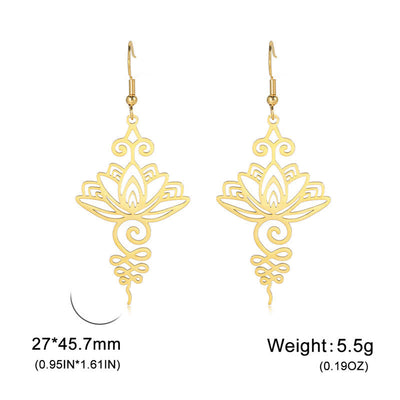 Boucles d'oreilles pendantes en acier inoxydable Foviel avec motif fleur de lotus d'éveil spirituel