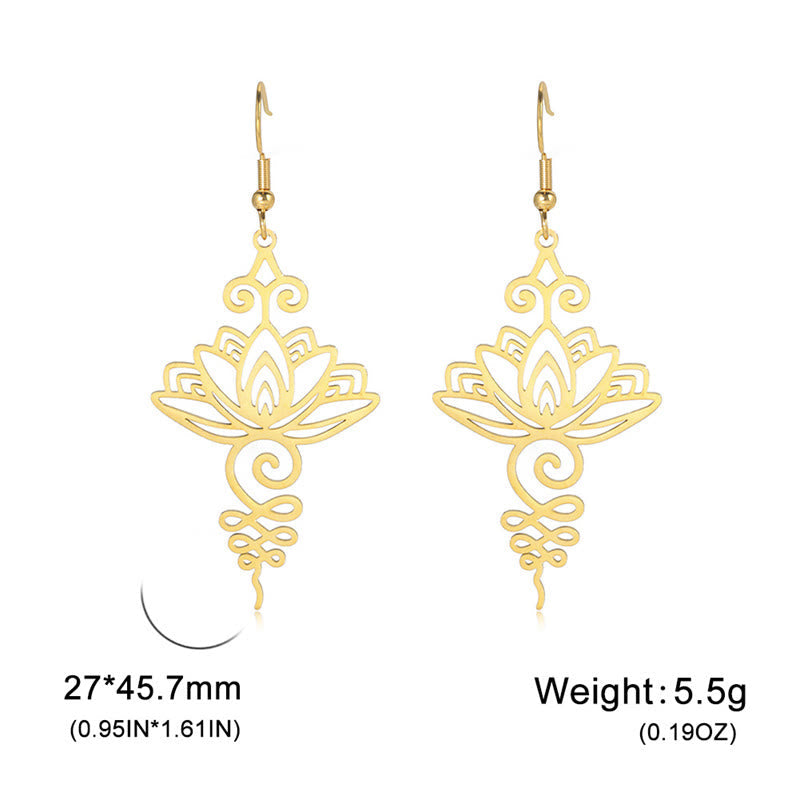 Boucles d'oreilles pendantes en acier inoxydable Foviel avec motif fleur de lotus d'éveil spirituel