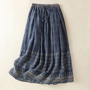 Foviel Vintage Ethnic Floral Pattern Lined Drawstring Women's Skirt With Pockets