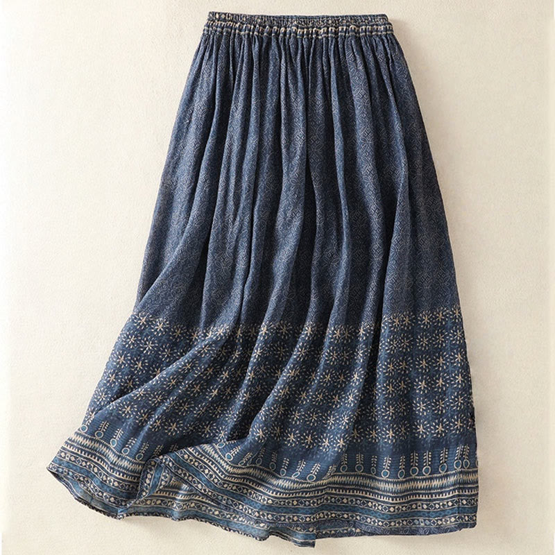 Jupe femme Foviel vintage à motif floral ethnique, doublée, avec cordon de serrage et poches
