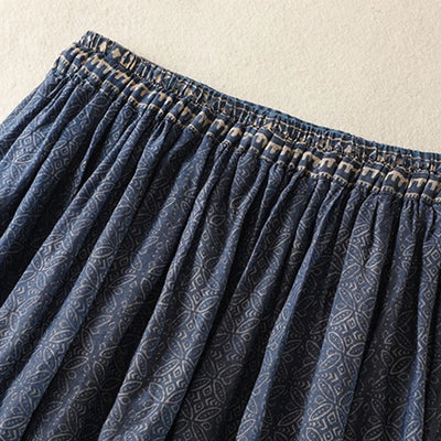 Foviel Vintage Ethno-Floralmuster gefüttert Tunnelzug Damenrock mit Taschen