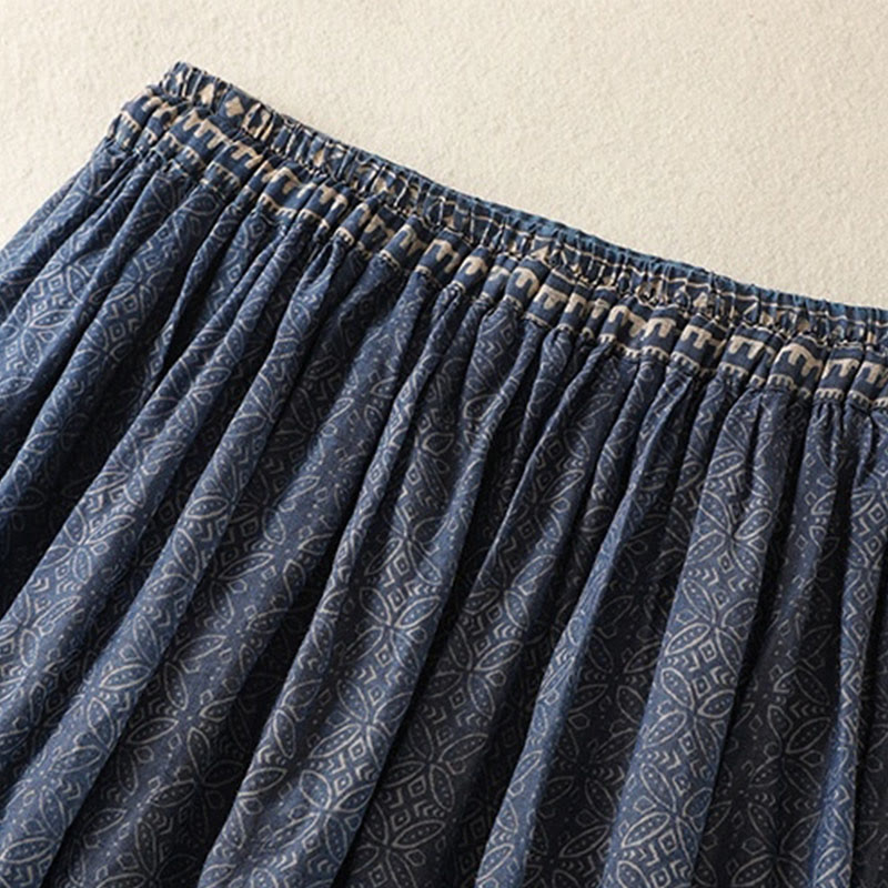 Foviel Vintage Ethno-Floralmuster gefüttert Tunnelzug Damenrock mit Taschen