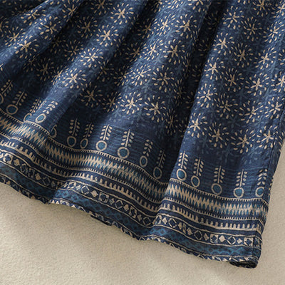 Foviel Vintage Ethno-Floralmuster gefüttert Tunnelzug Damenrock mit Taschen
