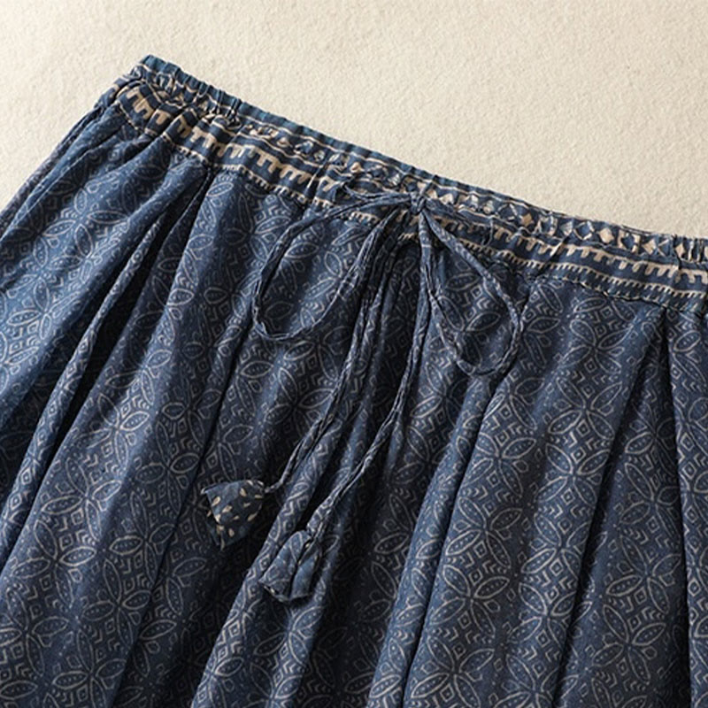 Jupe femme Foviel vintage à motif floral ethnique, doublée, avec cordon de serrage et poches