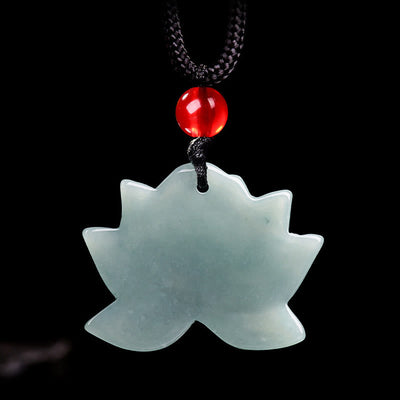 Foviel Lotus Flower Pattern Carved Jade Prosperity Necklace Pendant