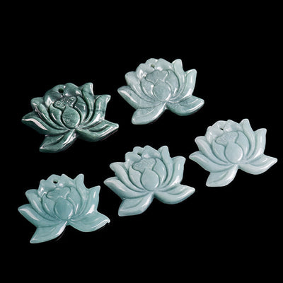 Foviel Lotus Flower Pattern Carved Jade Prosperity Necklace Pendant