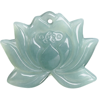 Foviel Lotus Flower Pattern Carved Jade Prosperity Necklace Pendant