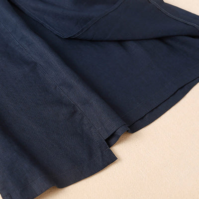 Foviel Vintage Summer Asymmetrical High Waist Women's Cotton Linen Skirt With Pockets