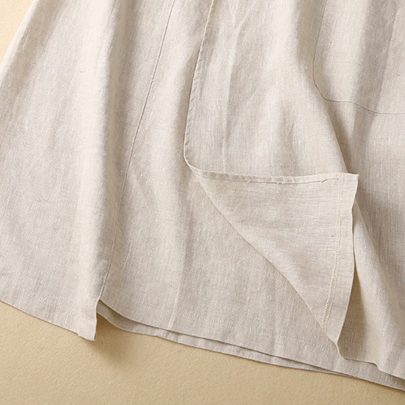 Foviel Vintage Summer Asymmetrical High Waist Women's Cotton Linen Skirt With Pockets
