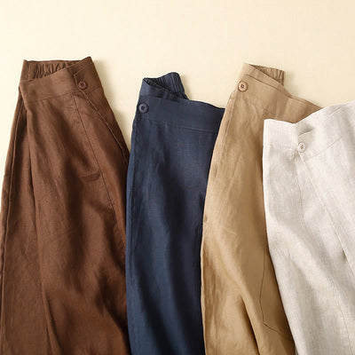Foviel Vintage Summer Asymmetrical High Waist Women's Cotton Linen Skirt With Pockets