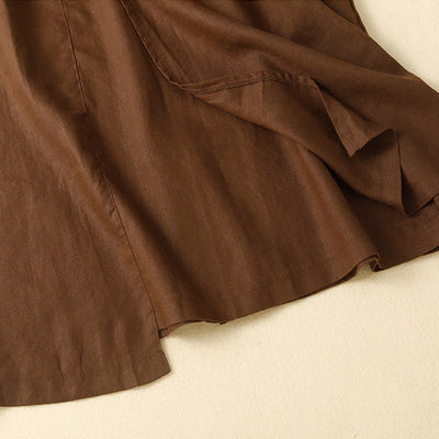 Foviel Vintage Summer Asymmetrical High Waist Women's Cotton Linen Skirt With Pockets