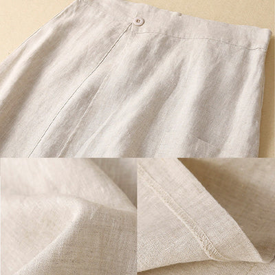 Foviel Vintage Summer Asymmetrical High Waist Women's Cotton Linen Skirt With Pockets