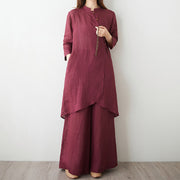Ensemble Foviel pour femme, 2 pièces, haut à manches trois-quarts et pantalon, en coton et lin, pour la méditation, le zen et le tai-chi
