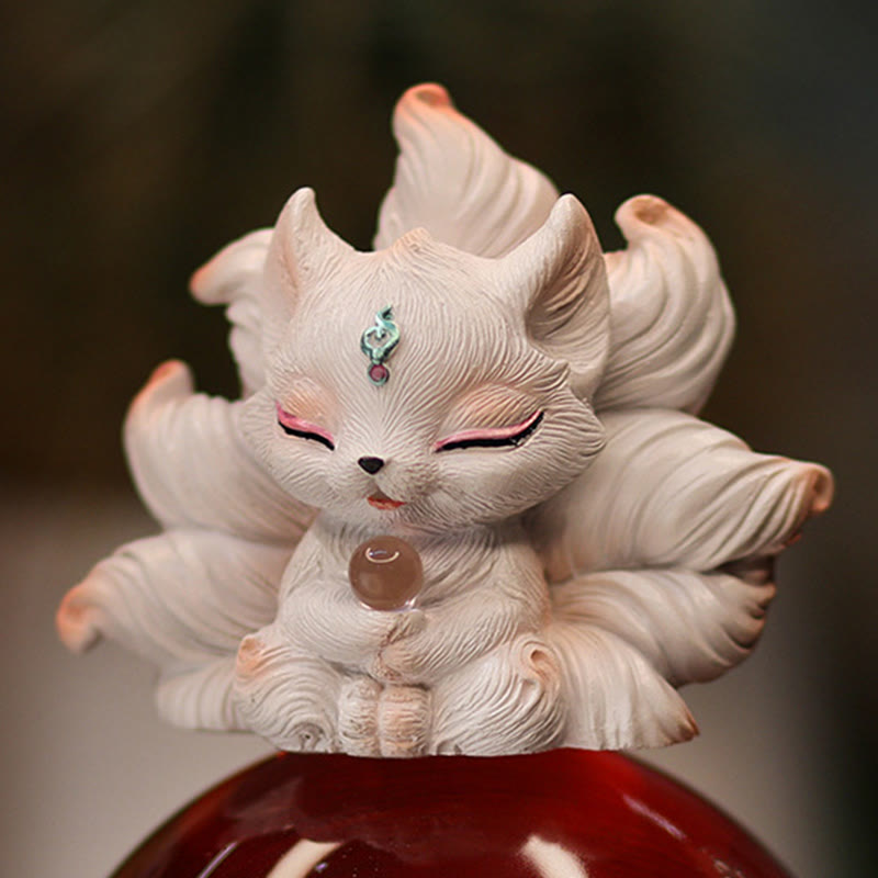 Foviel Mini Nine Tailed Fox Luck Resin Home Desk Decoration