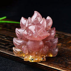 Foviel Natürliche verschiedene Kristall Erdbeerquarz Amethyst Neun Tailed Fox Schutz Wohndekoration