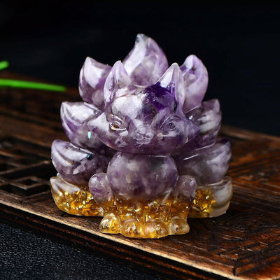 Foviel Natürliche verschiedene Kristall Erdbeerquarz Amethyst Neun Tailed Fox Schutz Wohndekoration