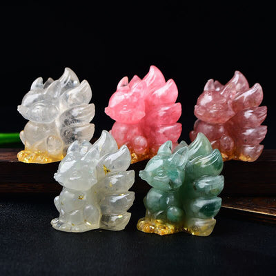 Foviel Natürliche verschiedene Kristall Erdbeerquarz Amethyst Neun Tailed Fox Schutz Wohndekoration