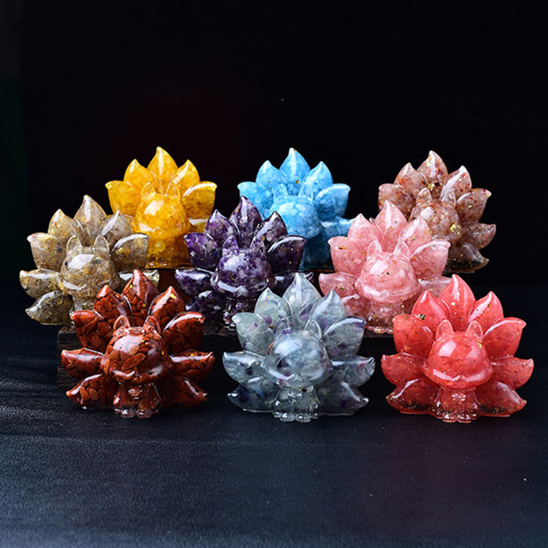 Foviel Small Various Stone Pink Crystal Citrine Amethyst Nine Tailed Fox Warmth Home Decoration